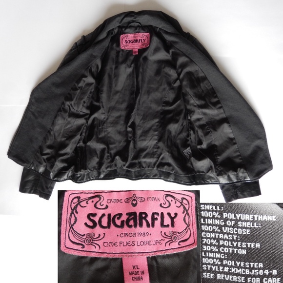 Sugarfly Black Faux Leather Quilted Jacket - Picture 4 of 8